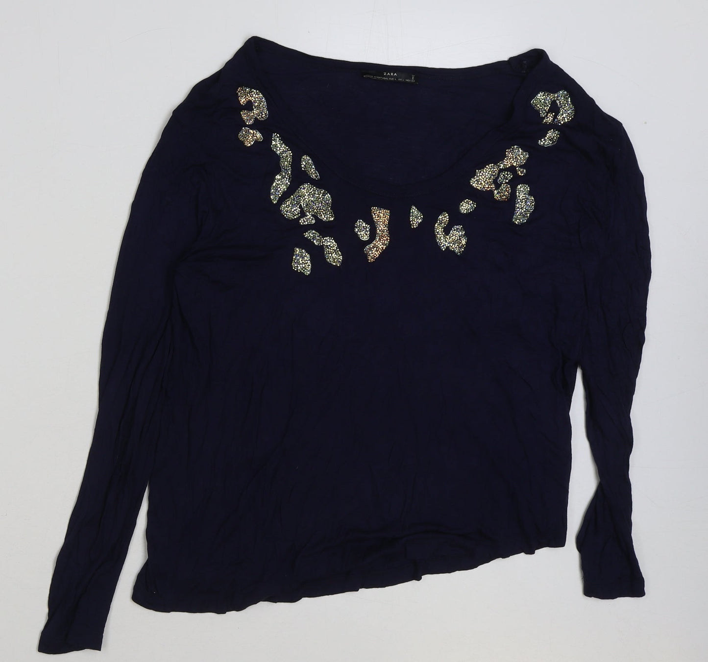 Womens UK Size L Zara Blue Basic T-Shirt