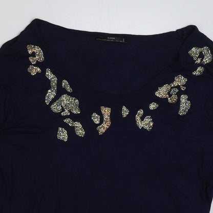 Womens UK Size L Zara Blue Basic T-Shirt