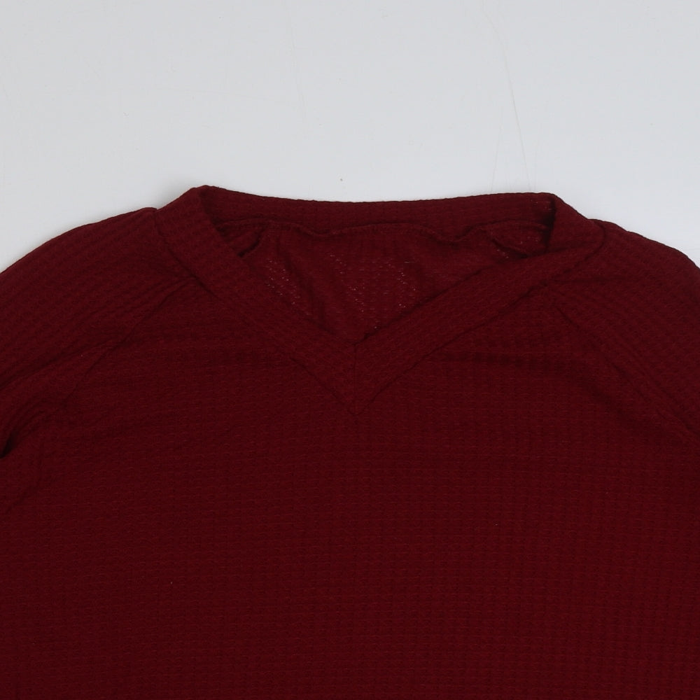 SheIn Womens Red V-Neck Polyester Pullover Jumper Size XL