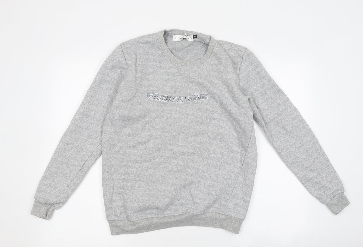 Filthy Living Mens Grey Round Neck Polyester Pullover Jumper Size S