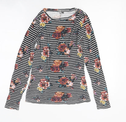 Preworn Womens Multicoloured Floral Polyester Jersey T-Shirt Size 8 Round Neck