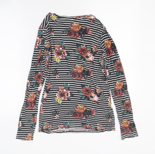 Preworn Womens Multicoloured Floral Polyester Jersey T-Shirt Size 8 Round Neck