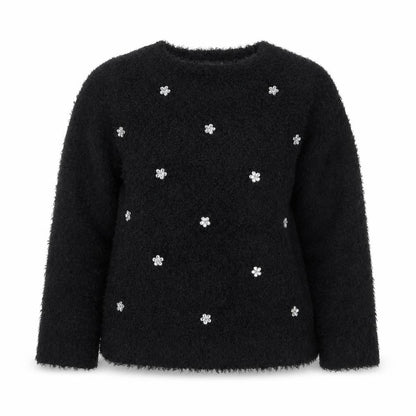 David Emmanuel Womens Black Polyester Pullover Sweatshirt Size M Pullover - Flowers