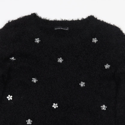 David Emmanuel Womens Black Polyester Pullover Sweatshirt Size M Pullover - Flowers