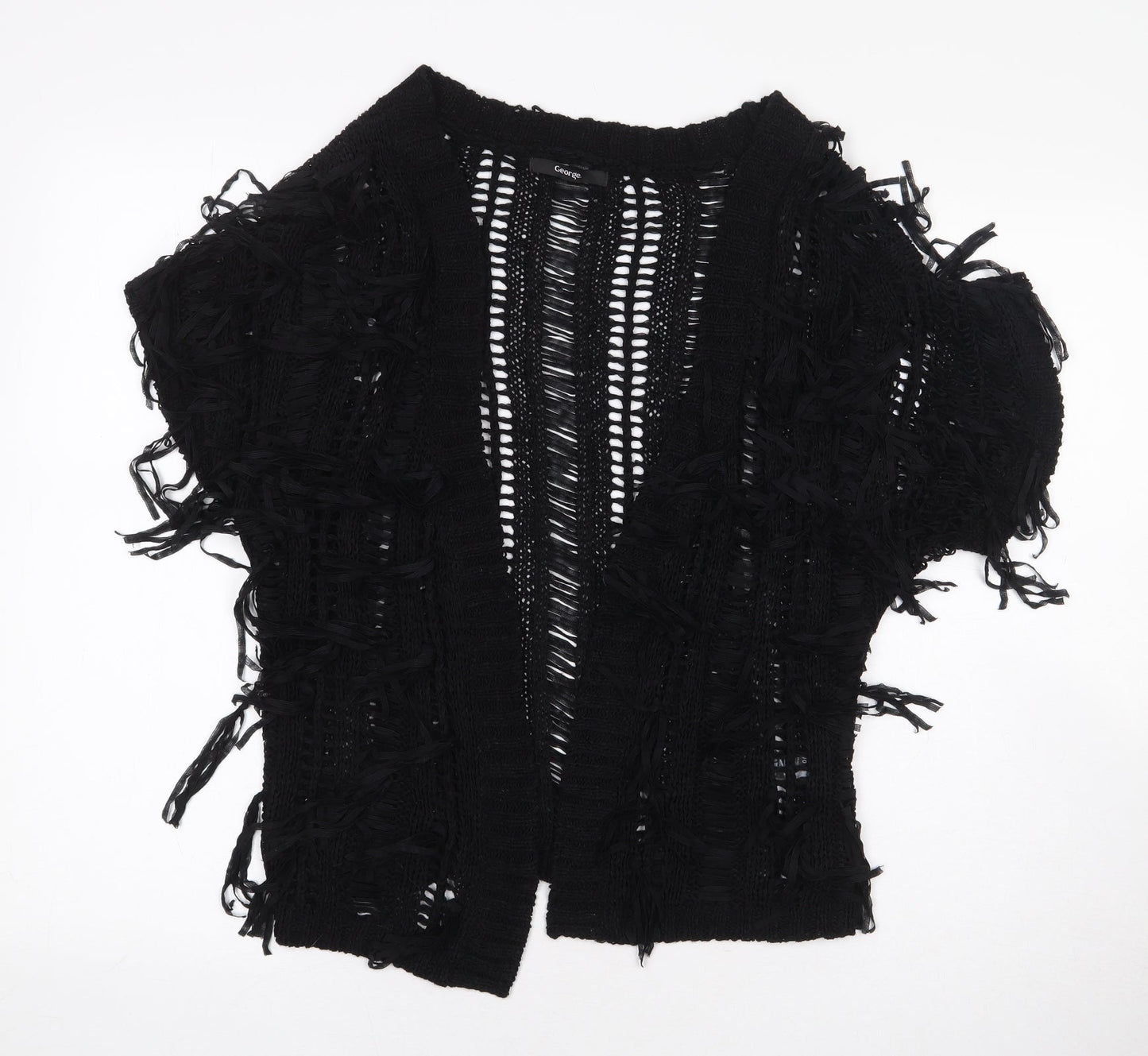 George Womens Black V-Neck Acrylic Cardigan Jumper Size 10 - Tassles