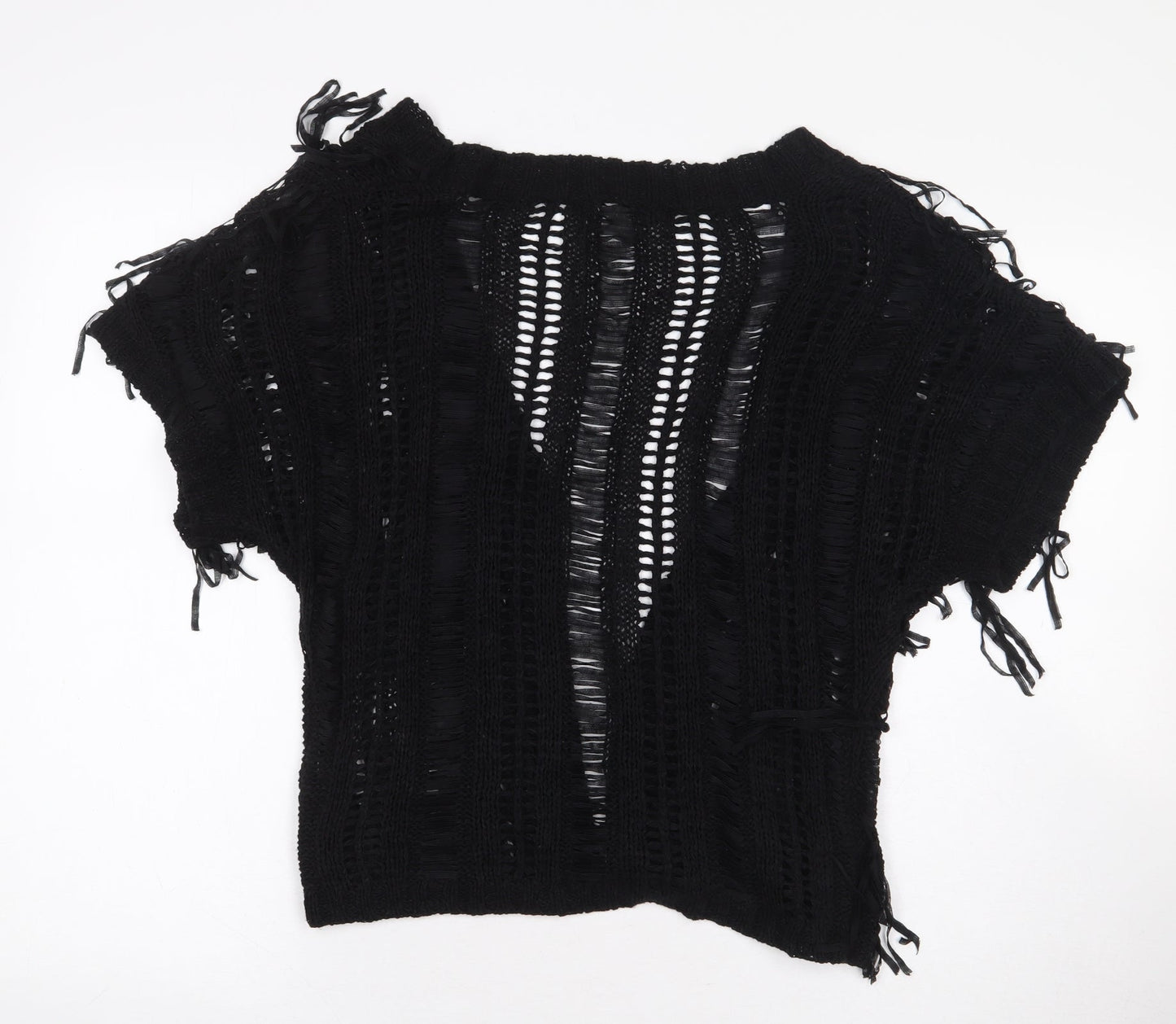 George Womens Black V-Neck Acrylic Cardigan Jumper Size 10 - Tassles