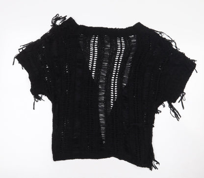 George Womens Black V-Neck Acrylic Cardigan Jumper Size 10 - Tassles