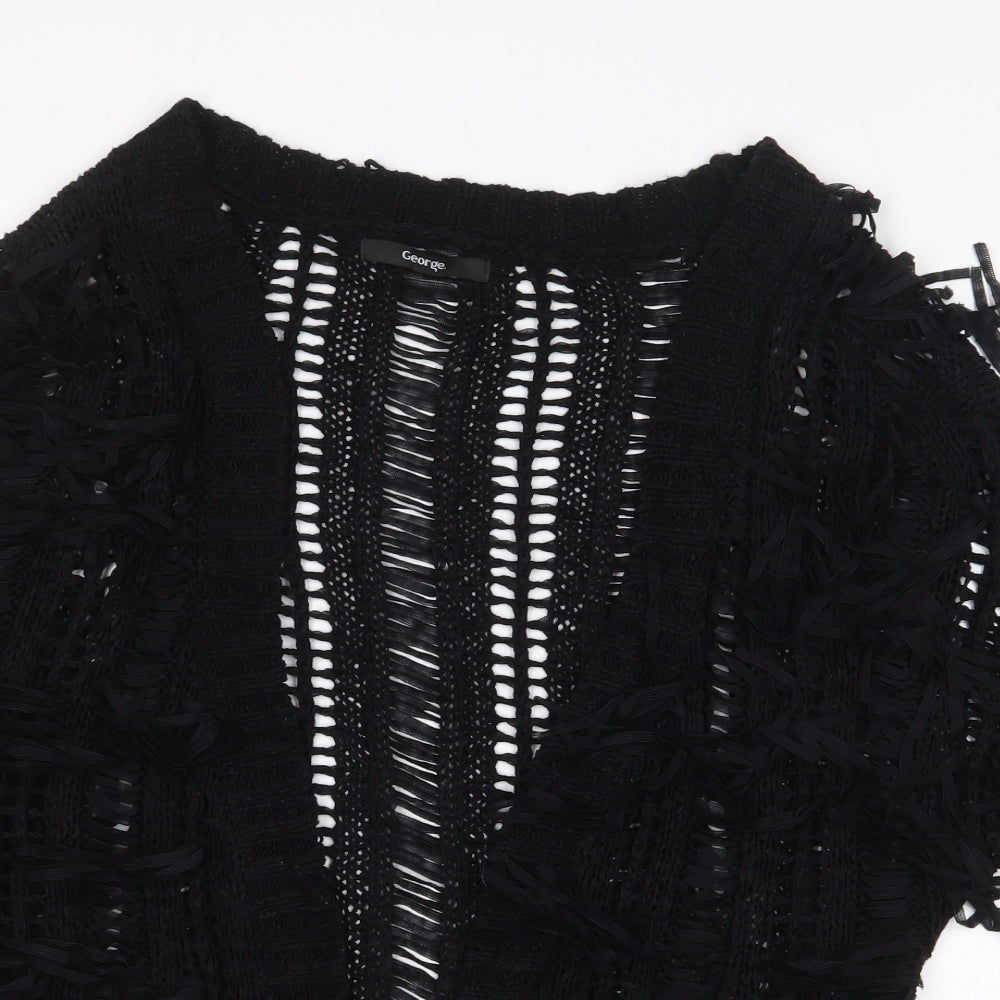 George Womens Black V-Neck Acrylic Cardigan Jumper Size 10 - Tassles