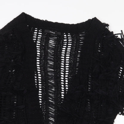 George Womens Black V-Neck Acrylic Cardigan Jumper Size 10 - Tassles