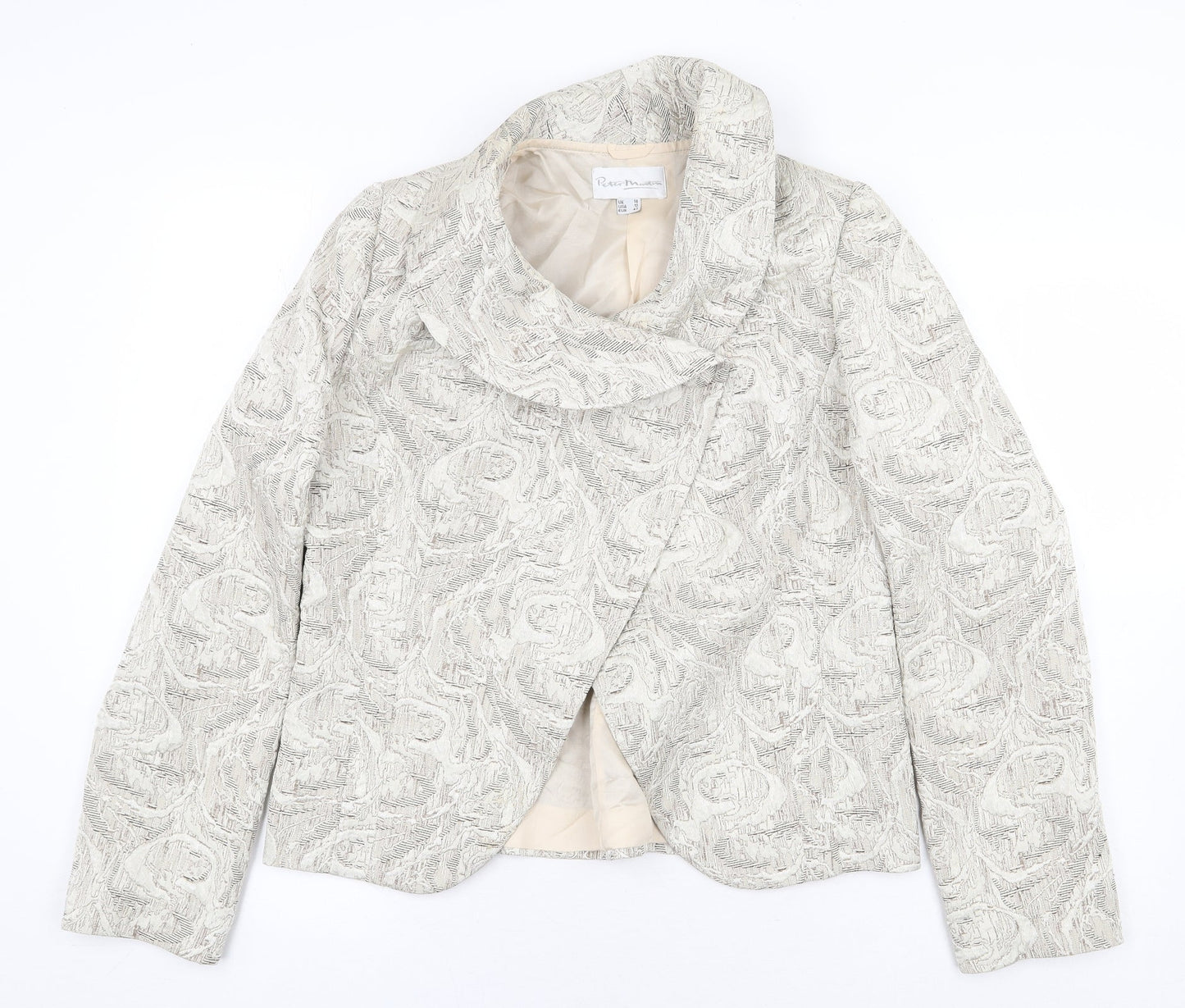 Peter Mandin Womens Beige Geometric Jacket Size 14 Button
