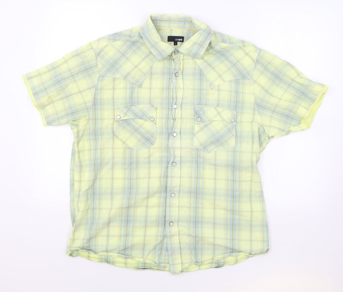 Peter Werth Womens Yellow Plaid 100% Cotton Basic Button-Up Size S Collared