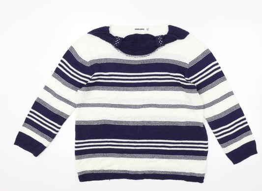 Gerard Womens White Boat Neck Striped Acrylic Pullover Jumper Size XL