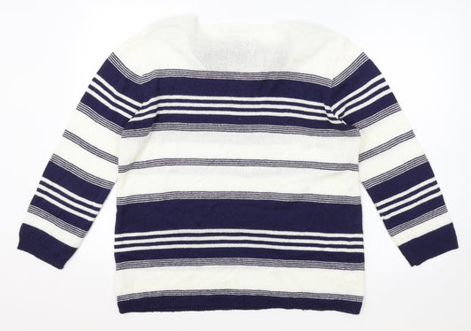 Gerard Womens White Boat Neck Striped Acrylic Pullover Jumper Size XL