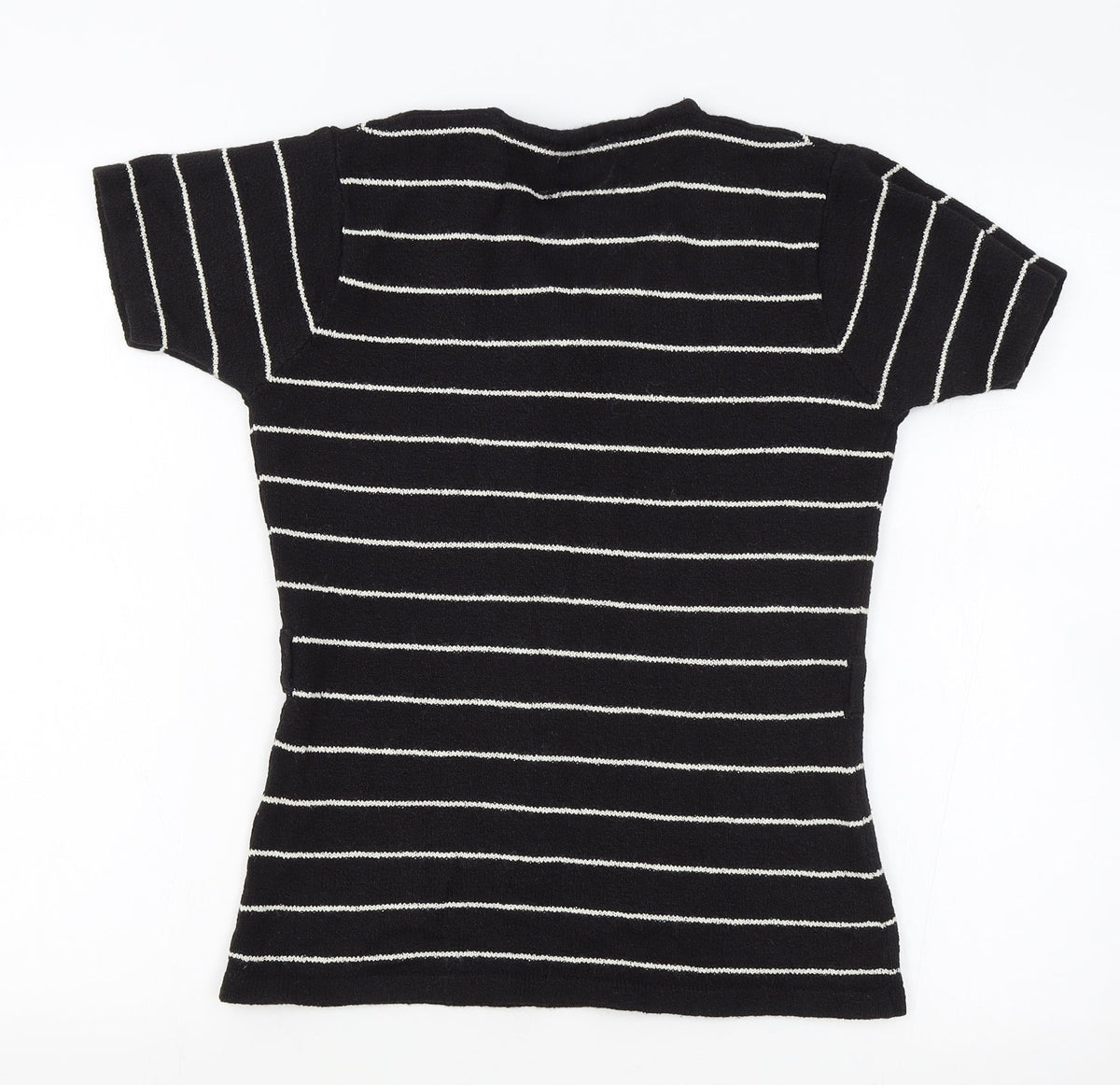 Zone Womens Black Striped Acrylic Basic T-Shirt Size M V-Neck