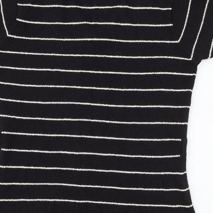 Zone Womens Black Striped Acrylic Basic T-Shirt Size M V-Neck