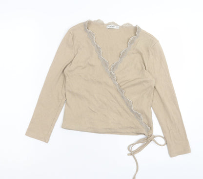 Womens UK Size M Stradivarius Beige Wrap Blouse