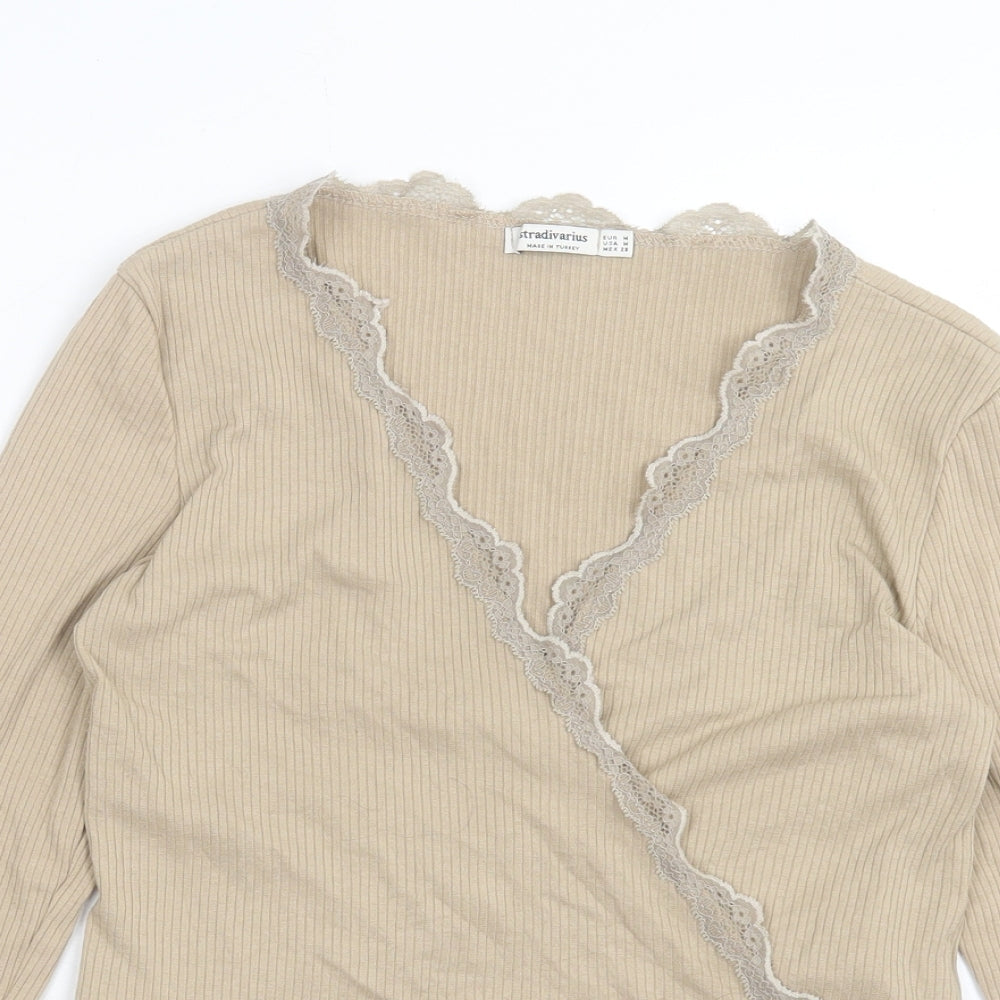 Womens UK Size M Stradivarius Beige Wrap Blouse