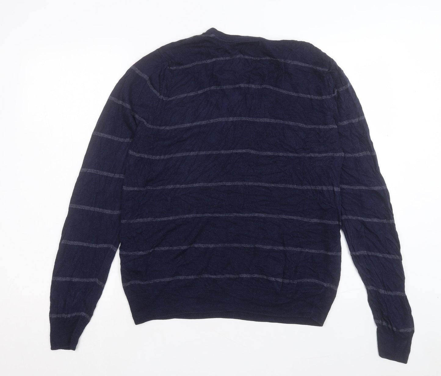 Burton Mens Blue V-Neck Striped Acrylic Pullover Jumper Size M