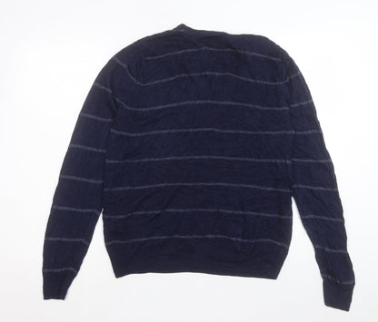 Burton Mens Blue V-Neck Striped Acrylic Pullover Jumper Size M