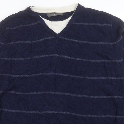 Burton Mens Blue V-Neck Striped Acrylic Pullover Jumper Size M