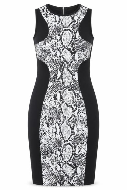Papaya Womens Black Animal Print Polyester Bodycon Size 10 Crew Neck Zip