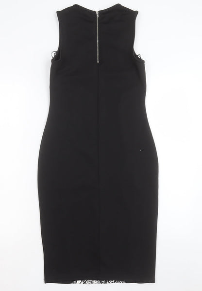Papaya Womens Black Animal Print Polyester Bodycon Size 10 Crew Neck Zip