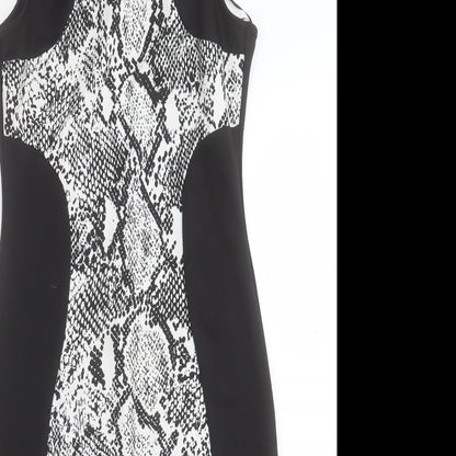 Papaya Womens Black Animal Print Polyester Bodycon Size 10 Crew Neck Zip
