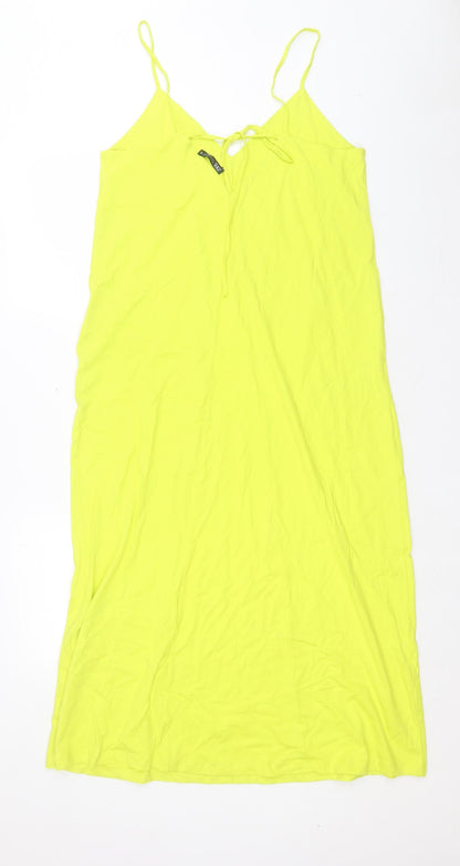 Zara Womens Green Cotton A-Line Size M V-Neck Tie