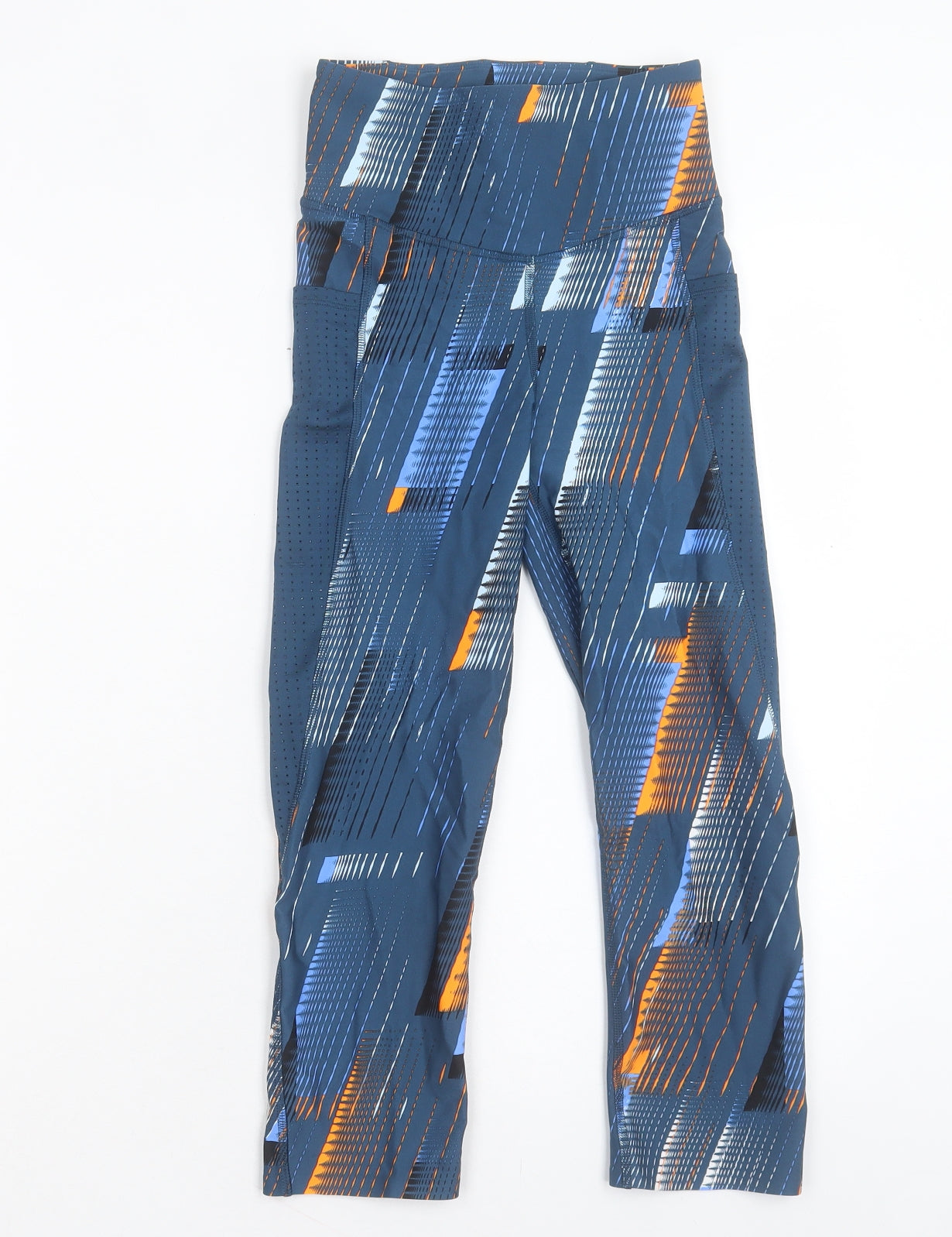 Marks and Spencer Womens Blue Geometric Polyester Cropped Leggings Size 6 L20 in Regular Pullover