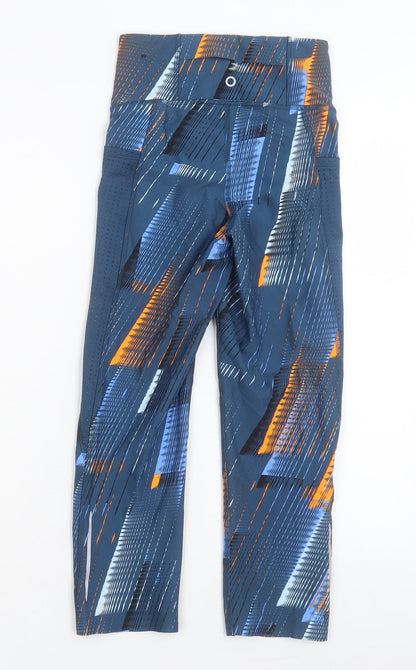 Marks and Spencer Womens Blue Geometric Polyester Cropped Leggings Size 6 L20 in Regular Pullover