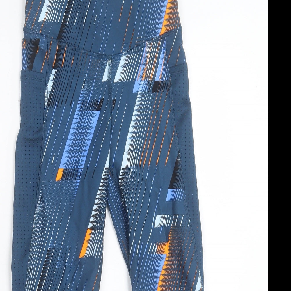 Marks and Spencer Womens Blue Geometric Polyester Cropped Leggings Size 6 L20 in Regular Pullover