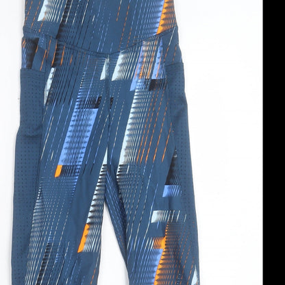 Marks and Spencer Womens Blue Geometric Polyester Cropped Leggings Size 6 L20 in Regular Pullover