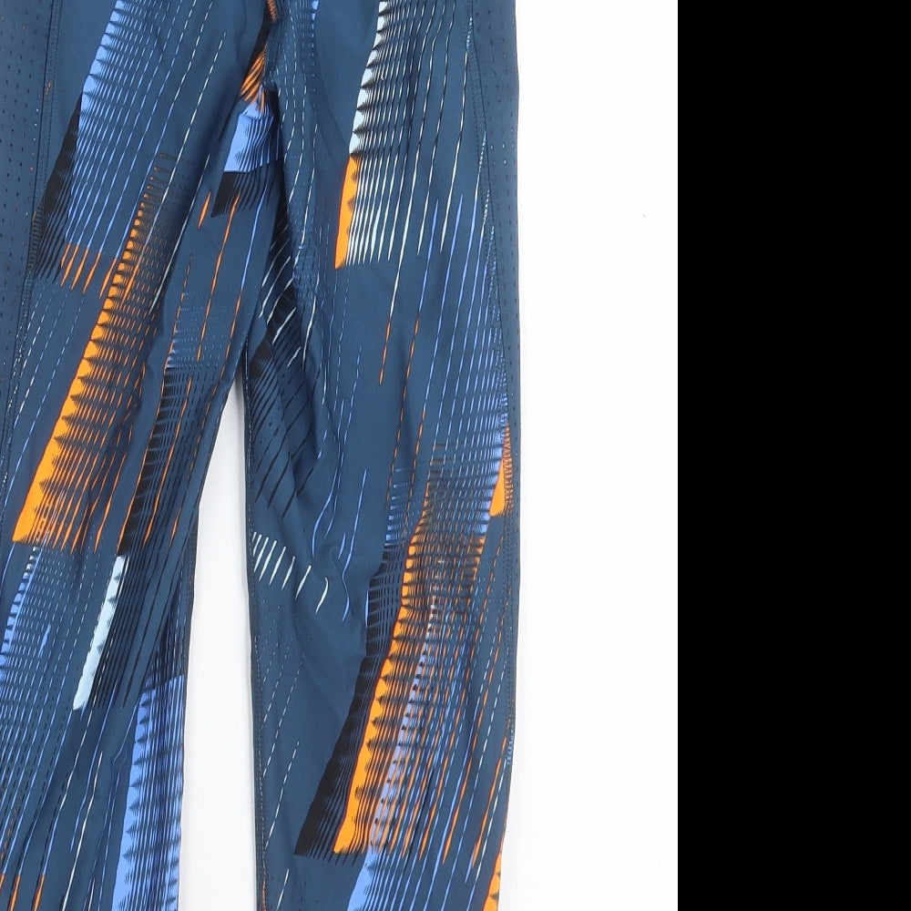 Marks and Spencer Womens Blue Geometric Polyester Cropped Leggings Size 6 L20 in Regular Pullover