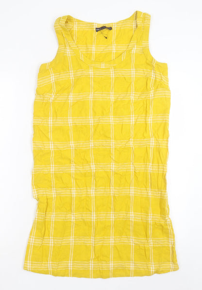 Marks and Spencer Womens Yellow Plaid Cotton A-Line Size 8 Scoop Neck Pullover