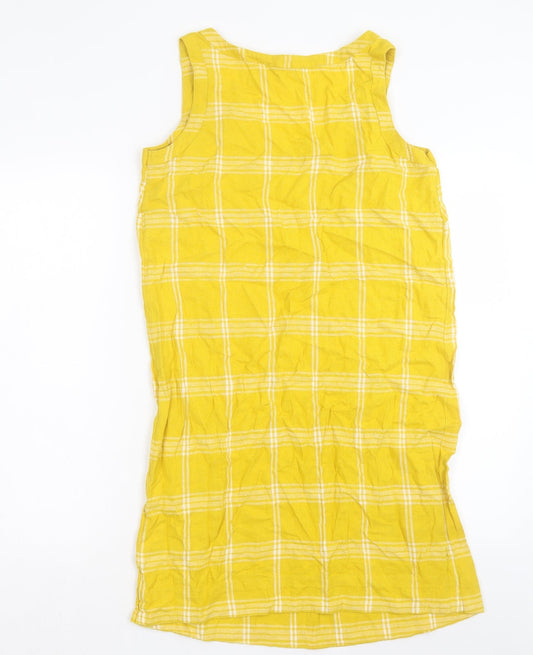 Marks and Spencer Womens Yellow Plaid Cotton A-Line Size 8 Scoop Neck Pullover