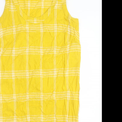 Marks and Spencer Womens Yellow Plaid Cotton A-Line Size 8 Scoop Neck Pullover