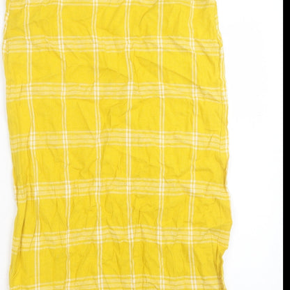 Marks and Spencer Womens Yellow Plaid Cotton A-Line Size 8 Scoop Neck Pullover
