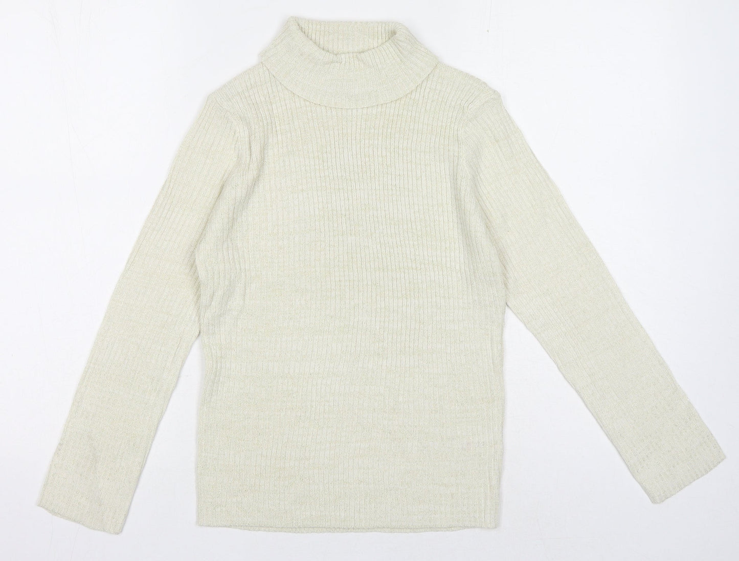 TU Girls Beige High Neck Acrylic Pullover Jumper Size 11 Years Pullover - Ribbed
