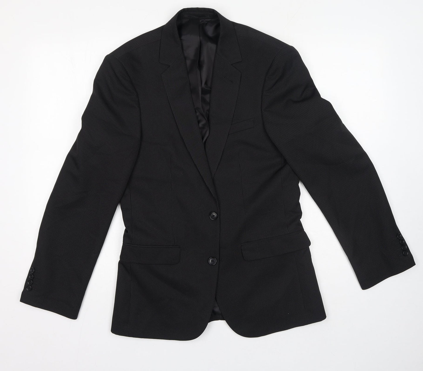 F&F Womens Black Polyester Jacket Suit Jacket Size 38 - Pinstripe