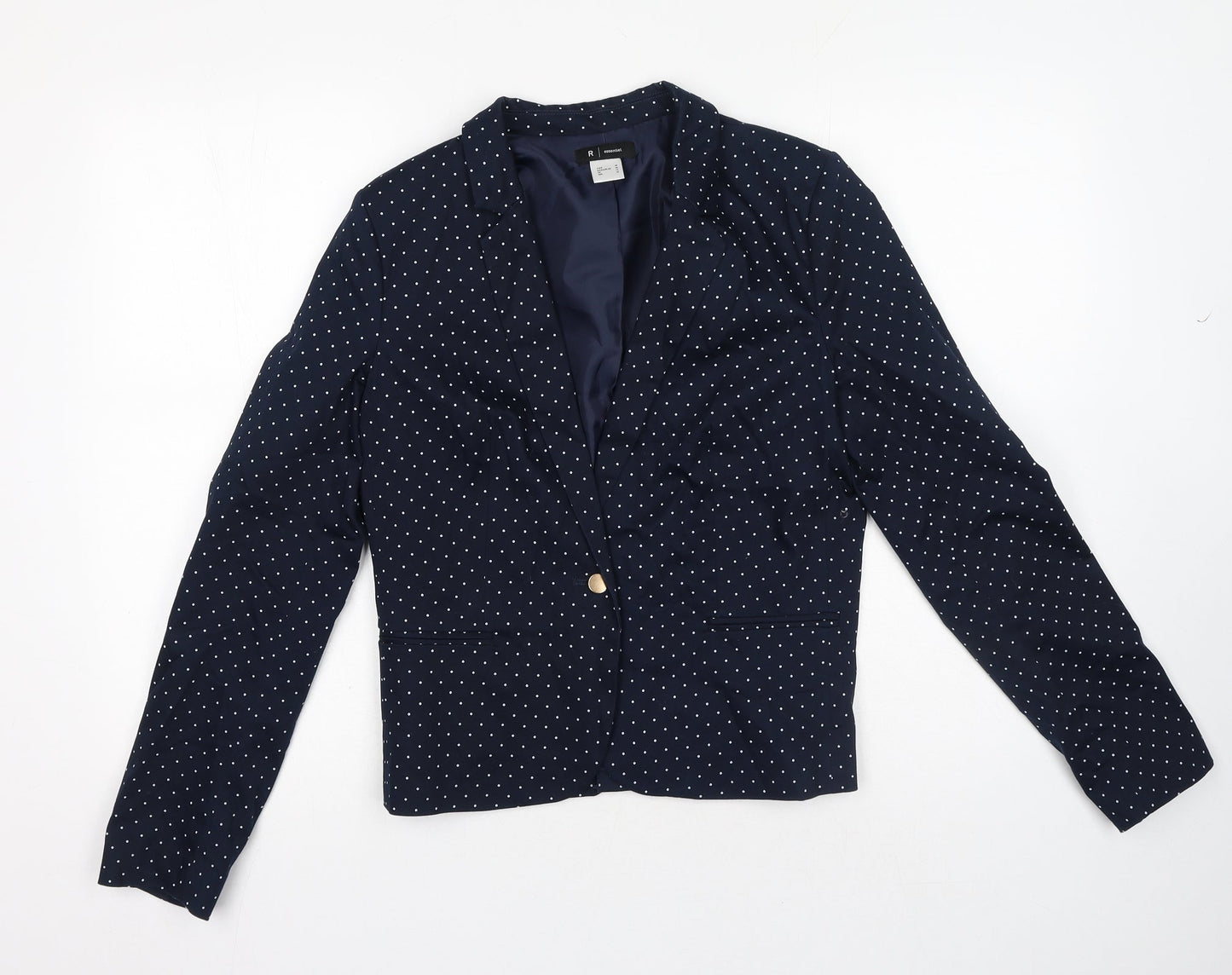 R essential Womens Blue Polka Dot Cotton Jacket Blazer Size 12