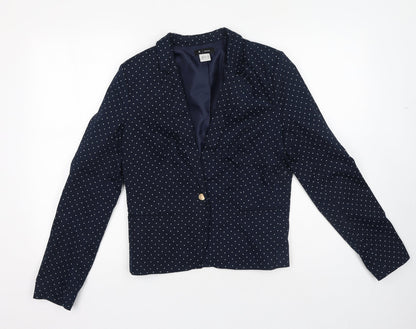 R essential Womens Blue Polka Dot Cotton Jacket Blazer Size 12