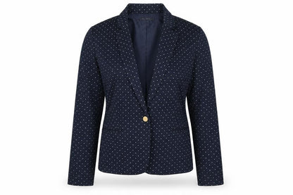 R essential Womens Blue Polka Dot Cotton Jacket Blazer Size 12