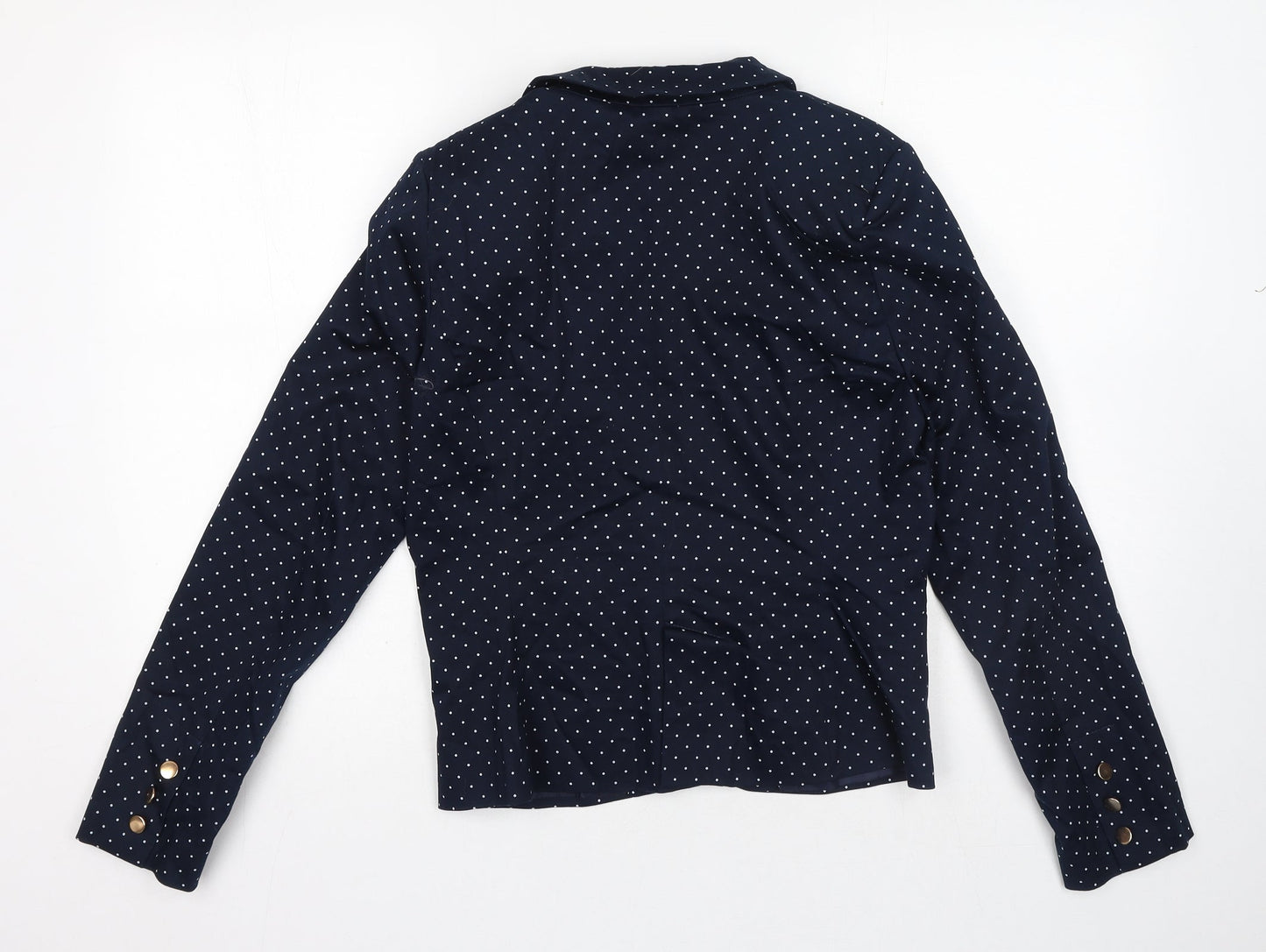 R essential Womens Blue Polka Dot Cotton Jacket Blazer Size 12