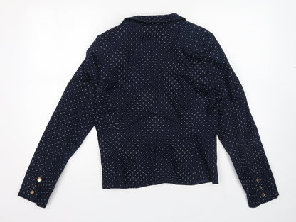 R essential Womens Blue Polka Dot Cotton Jacket Blazer Size 12