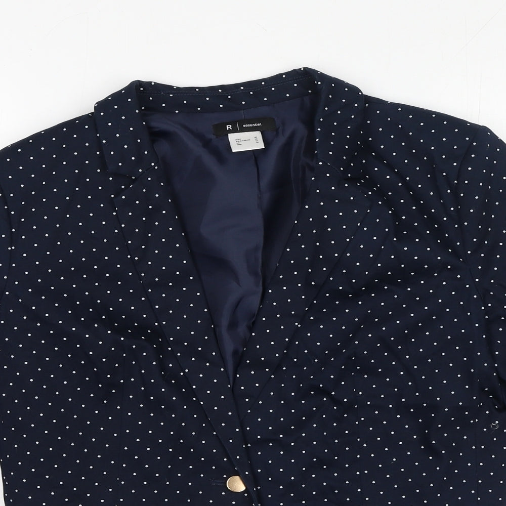 R essential Womens Blue Polka Dot Cotton Jacket Blazer Size 12