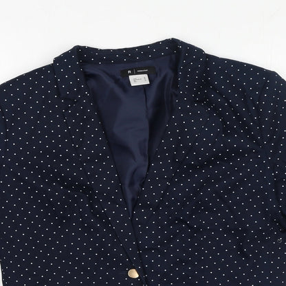 R essential Womens Blue Polka Dot Cotton Jacket Blazer Size 12