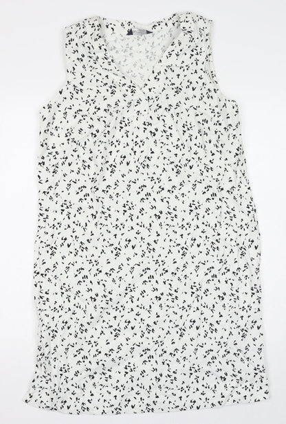 Marks and Spencer Womens White Geometric Flax Shift Size 12 V-Neck Pullover