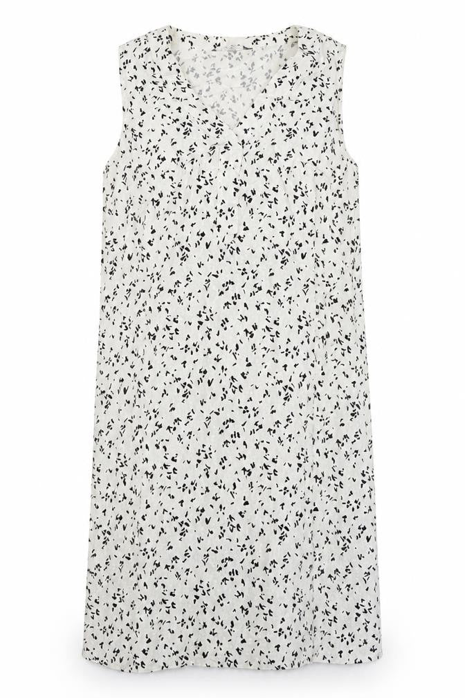 Marks and Spencer Womens White Geometric Flax Shift Size 12 V-Neck Pullover