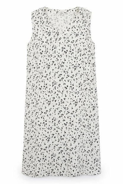 Marks and Spencer Womens White Geometric Flax Shift Size 12 V-Neck Pullover