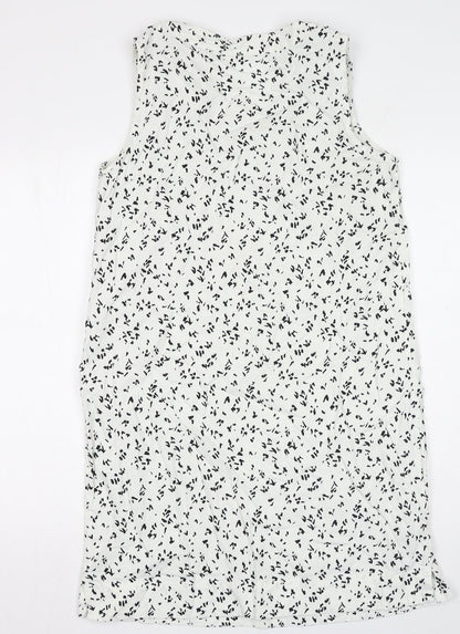 Marks and Spencer Womens White Geometric Flax Shift Size 12 V-Neck Pullover